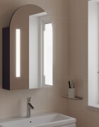 vidaXL Огледален шкаф за баня с LED светлина дъговиден сив 42x13x70 см