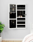 vidaXL Огледален шкаф за бижута с LED осветление стенен монтаж бял