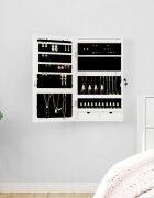 vidaXL Огледален шкаф за бижута с LED осветление стенен монтаж бял