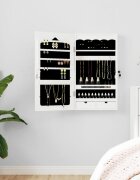 vidaXL Огледален шкаф за бижута стенен монтаж бял 375x10x67 см