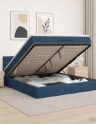 vidaXL Огледално легло с матрак с таблото Синьо 180 x 200 cm Текстил