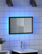 vidaXL Огледало за баня с LED осветление черен дъб 60x85x37 см