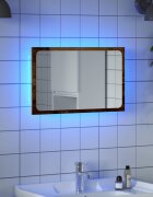 vidaXL Огледало за баня с LED светлина старо дърво 60x85x38 cm