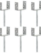 vidaXL Оградни подпори 6 бр сребристи 12x6x30 см поцинкована стомана