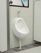 vidaXL Окачен писоар с промивен кран керамика бял