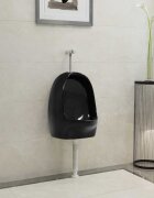 vidaXL Окачен писоар с промивен кран керамика черен