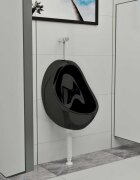 vidaXL Окачен писоар с промивен кран керамика черен