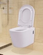 vidaXL Окачена тоалетна чиния керамична бяла