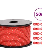 vidaXL Опъващо въже за палатка с рефлекторни ленти и ключове 50 м 5 мм