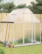 vidaXL Оранжерия с основа рамка сребрист 169x169x202 см алуминий