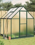 vidaXL Оранжерия с основа рамка зелен 169x169x202 см алуминий