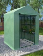 vidaXL Оранжерия с рафтове стомана 143x143x195 см