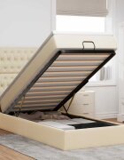 vidaXL Османска легло с матрак и LED кремаво 80x200 см плат