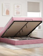 vidaXL Османска легло с матрак и LED розово 160x200 см кадифе