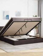 vidaXL Османска легло с матрак и LED тъмнокафяво 200x200 см плат