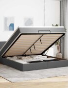 vidaXL Османска легло с матрак и LED тъмносиво 160x200 см плат
