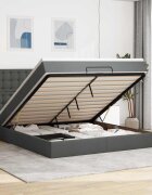 vidaXL Османска легло с матрак и LED тъмносиво 160x200 см плат