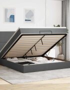 vidaXL Османска легло с матрак и LED тъмносиво 160x200 см плат