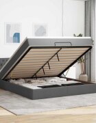 vidaXL Османска легло с матрак и LED тъмносиво 180x200 см плат