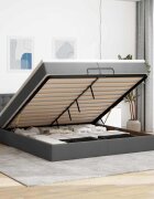 vidaXL Османска легло с матрак и LED тъмносиво 200x200 см плат