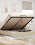 vidaXL Османска легло с матрак кремаво 160x200 см плат