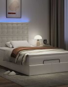 vidaXL Османска легло с матрак&LED бяло 120x190 см изкуствена кожа