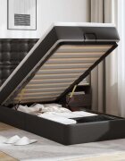 vidaXL Османска легло с матрак&LED черно 100x200 см изкуствена кожа