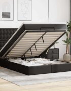 vidaXL Османска легло с матрак&LED черно 140x190 см изкуствена кожа