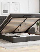 vidaXL Османска легло с матрак&LED черно 160x200 см изкуствена кожа