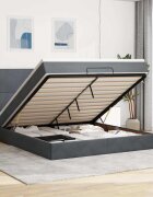 vidaXL Османска легло с матраци и LED тъмносиво 160x200 см кадифе