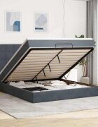 vidaXL Османска легло с матраци и LED тъмносиво 160x200 см кадифе