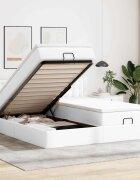 vidaXL Османска легло с матраци&LED бяло 180x200 см изкуствена кожа