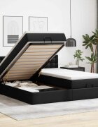 vidaXL Османска легло с матраци&LED черно 160x200см изкуствена кожа