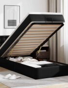vidaXL Османска легло с матраци&LED черно 90x190 см изкуствена кожа
