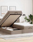 vidaXL Османска легло с матраци&LED капучино 200x200см изкуствена кожа