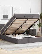 vidaXL Османска легло с матраци&LED сиво 140x200 см изкуствена кожа
