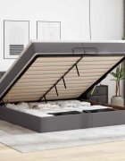 vidaXL Османска легло с матраци&LED сиво 200x200 см изкуствена кожа