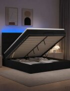 vidaXL Отоман с матрак и LED с LED ленти Черно 140 x 200 cm Текстил