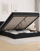 vidaXL Отоман с матрак и LED с LED ленти Черно 160 x 200 cm Кадифе