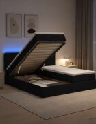 vidaXL Отоман с матрак и LED с LED ленти Черно 160 x 200 cm Текстил