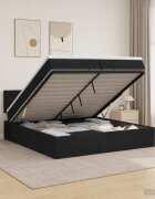 vidaXL Отоман с матрак и LED с LED ленти Черно 200 x 200 cm Текстил