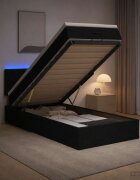 vidaXL Отоман с матрак и LED с LED ленти Черно 80 x 200 cm Текстил