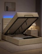 vidaXL Отоман с матрак и LED с LED ленти Кремаво 120 x 190 cm Текстил