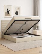 vidaXL Отоман с матрак и LED с LED ленти Кремаво 140 x 200 cm Текстил