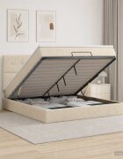 vidaXL Отоман с матрак и LED с LED ленти Кремаво 140 x 200 cm Текстил