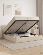 vidaXL Отоман с матрак и LED с LED ленти Кремаво 200 x 200 cm Текстил