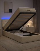 vidaXL Отоман с матрак и LED с LED ленти Кремаво 80 x 200 cm Текстил