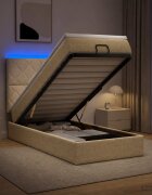 vidaXL Отоман с матрак и LED с LED ленти Кремаво 90 x 200 cm Текстил