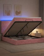 vidaXL Отоман с матрак и LED с LED ленти Розово 140 x 200 cm Кадифе