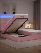 vidaXL Отоман с матрак и LED с LED ленти Розово 200 x 200 cm Кадифе
